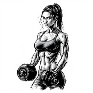 Woman Sketch Dumbbell Hand Drawn